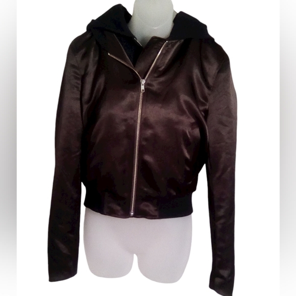 A.L.C. Jackets & Blazers - A.L.C. Chocolate Edison Zip Detachable Hood Moto Bomber Jacket Size Small